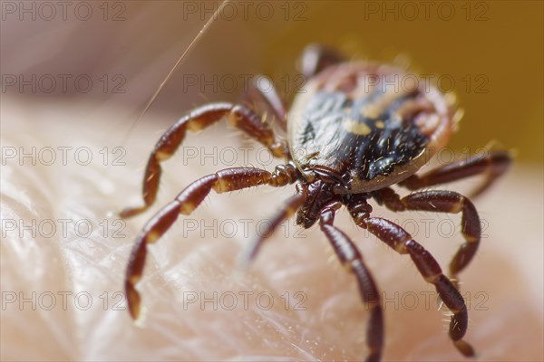 Close up of tick insect on human skin. KI generiert, generiert AI generated