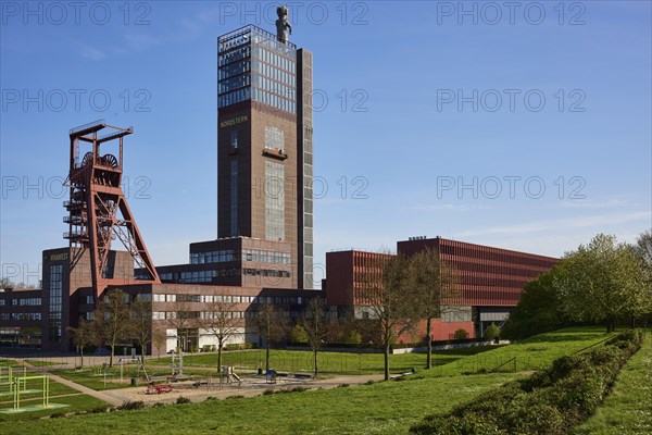 Nordstern colliery with winding tower in Nordsternpark, Gelsenkirchen, Ruhr area, independent city,