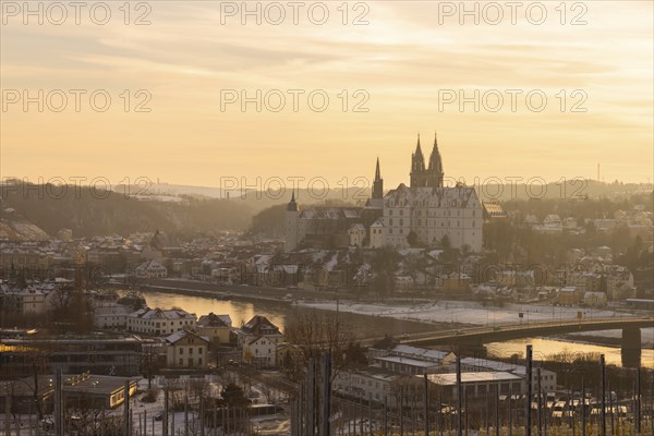View from the Proschwitz Winery of Meissen Castle Hill with Albrechtsburg Castle, Bishop's Palace