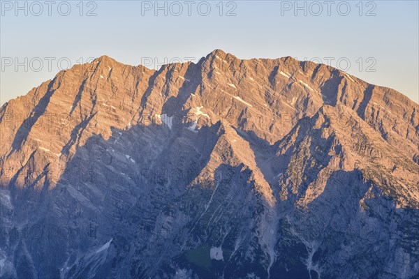 The Watzmann East Face, notorious among climbers, at sunrise, Berchtesgaden National Park, Bavaria,