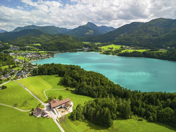 Aerial view of Lake Fuschl, Fuschl am See, Salzkammergut, Flachgau, Salzburg