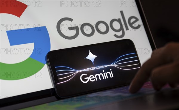 Guwahati, India. 8 December 2023. In this photo illustration a Gemini logo is displayed on a