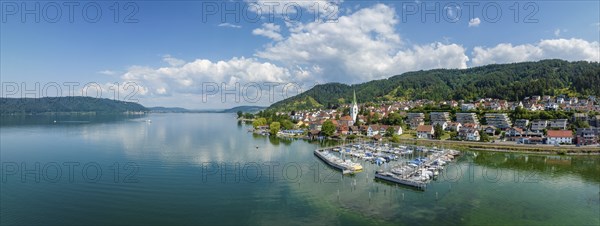 Aerial panorama of Lake Constance with the village of Sipplingen, Lake Constance district