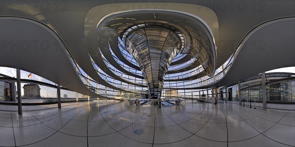 Reichstag dome in 360Â° panorama, government district, Berlin, Germany, Europe