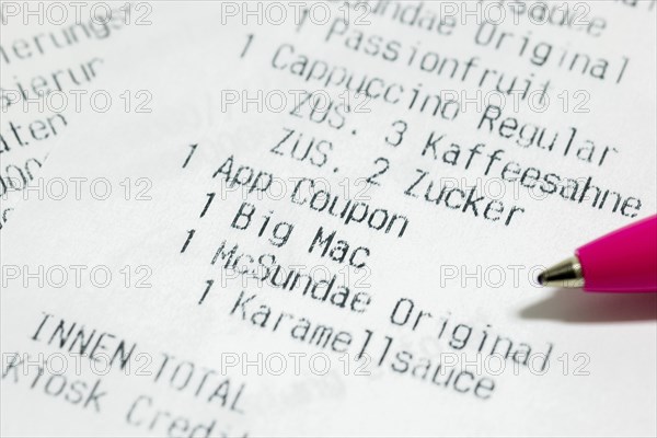 Mc-Donalds receipt, coupon, voucher, biros, Baden-Württemberg, Germany, Europe