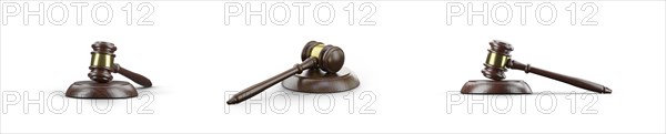 Law gavel at various angles isolated on a white background