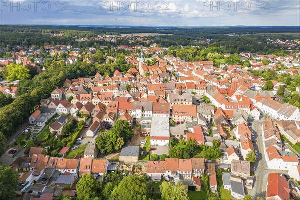 Aerial view, drone photo: Bad Belzig health resort, Hoher FlÃ¤ming nature park Park, Brandenburg,