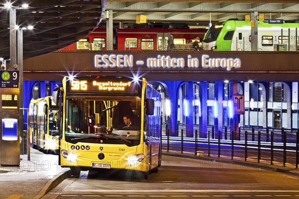 Essen public transport buses and regional trains at the main railway station, mobility,