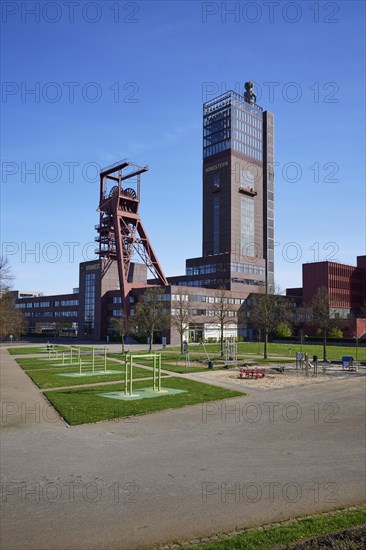 Nordstern colliery with winding tower in Nordsternpark, Gelsenkirchen, Ruhr area, independent city,