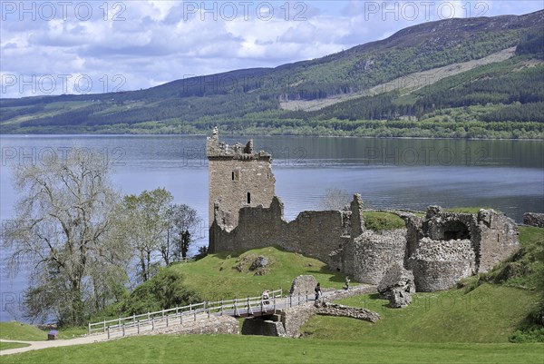 Ruins of the medieval Urquhart Castle along Loch Ness near Drumnadrochit, Scottish Highlands,