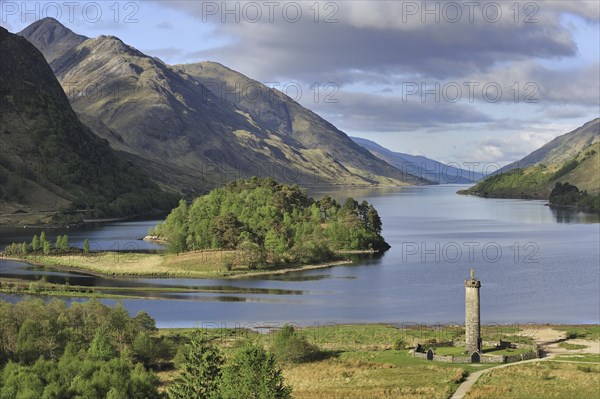 The Glenfinnan Monument on the shores of Loch Shiel, erected in 1815 to mark the place where Prince