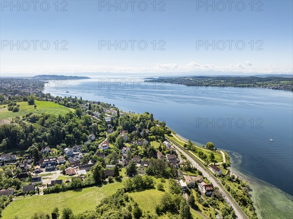 Aerial view of Lake Constance with the LandesgartenschaugelÃ¤nde and Uferpark, Goldbach,