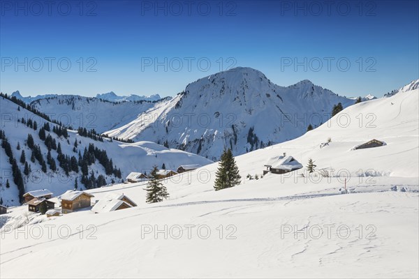 Snow-covered mountain landscape, Damüls, Bregenzerwald, Vorarlberg, Austria, Europe