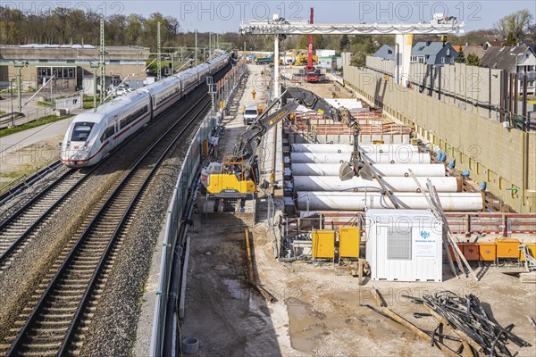 Rastatt Tunnel construction site on the Rhine Valley line with ICE, Deutsche Bahn AG infrastructure