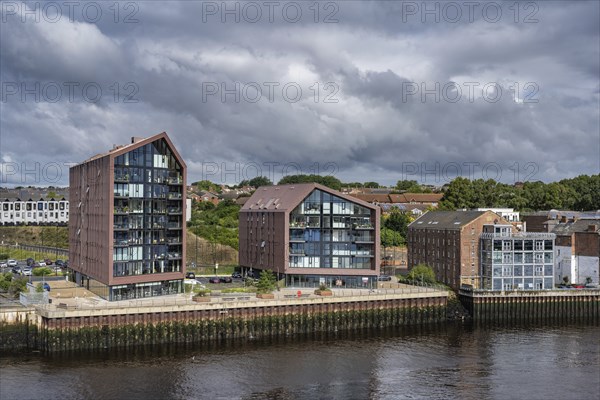 Modern homes on the banks of the River Tyne, North Shields, Newcastle upon Tyne, Northumberland,