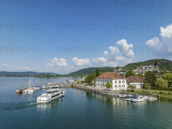 Aerial view of Lake Constance with the municipality of Bodman-Ludwigshafen with the marina and old