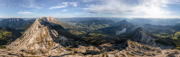 Alpine panorama, aerial view, evening mood in the mountains, view of Schaffauer with Hintersteiner