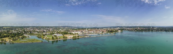 Aerial panorama of the city of Kreuzlingen in Switzerland with the Seeburgpark and Constance in