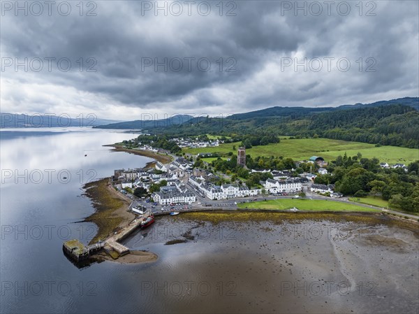 Aerial view of the village of Inveraray on Loch Fyne, a 65 kilometre long fjord, Argyll and Bute,