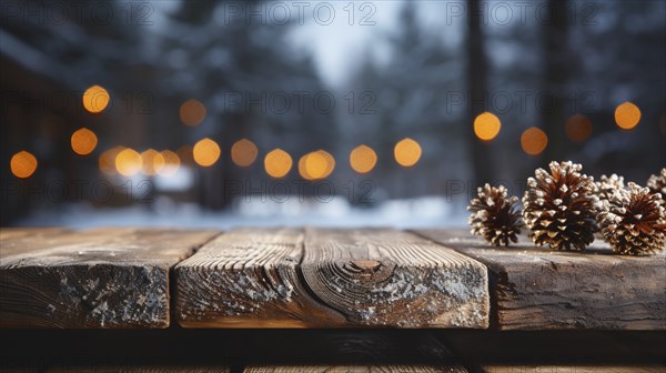 Christmas themed decorative empty wooden base for product item or text display, AI generated