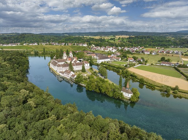 Aerial view of the former Benedictine abbey with the monastery church of St. Mary and the pointed