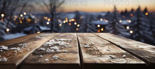 Christmas themed decorative empty wooden base for product item or text display, AI generated