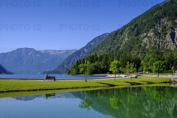 Achensee with bathing pond, near Achenkirch, Achensee, Tyrol, Austria, Europe