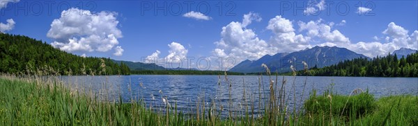 Barmsee, Karwendel mountains in the background, Krün, Werdenfelser Land, Upper Bavaria, Bavaria,