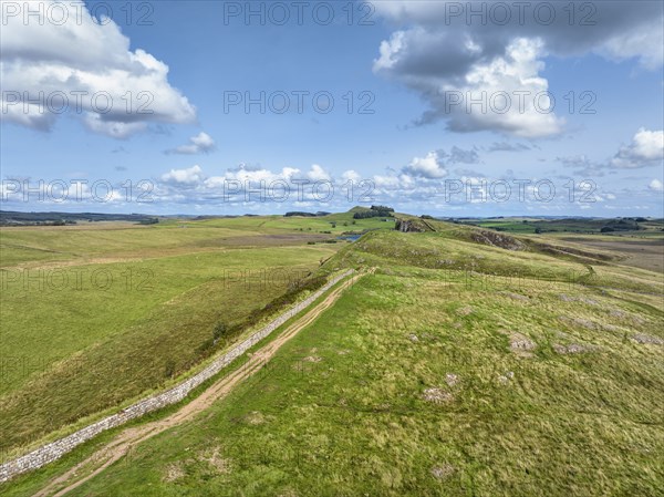 Aerial view of Hadrian's Wall, Steel Rigg, Haltwhistle, Northumberland, England, Great Britain