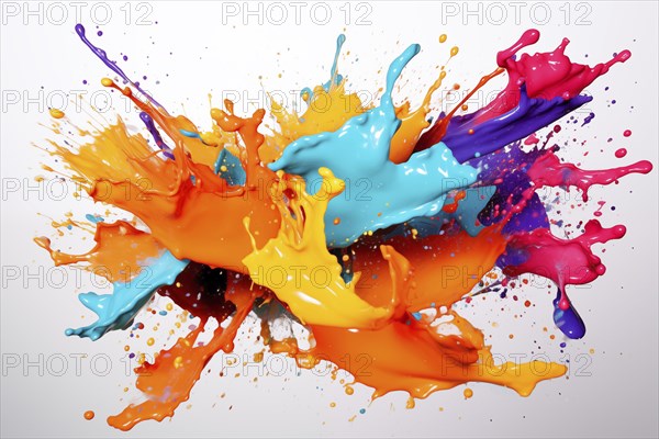 Abstract background of vibrant colorful paint splashes on black background, AI generated