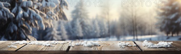 Christmas themed decorative empty wooden base for product item or text display, AI generated