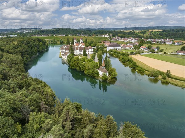 Aerial view of the former Benedictine abbey with the monastery church of St. Mary and the pointed