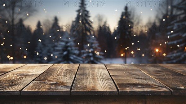 Christmas themed decorative empty wooden base for product item or text display, AI generated