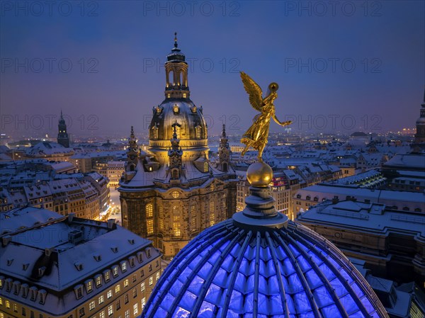 Dresden Old Town at night in winter, Dresden, Saxony, Germany, Europe
