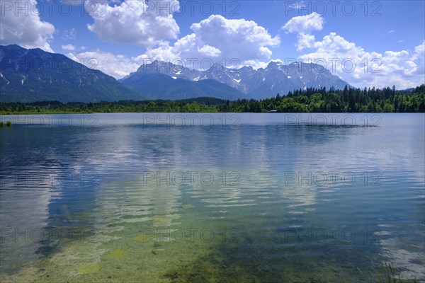 Barmsee, Karwendel mountains in the background, Krün, Werdenfelser Land, Upper Bavaria, Bavaria,