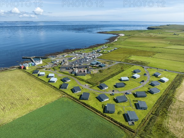 Aerial view of the village of John o' Groats, the north-easternmost point of Great Britain with