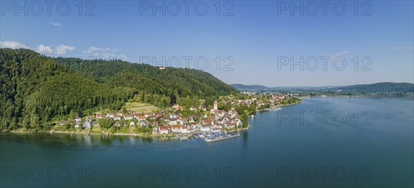 Aerial panorama of Lake Constance with the village of Bodman, Bodman-Ludwigshafen, Constance