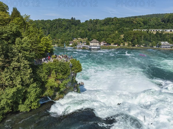 Aerial view of the Rhine Falls, viewing terrace on the left, Neuhausen, Canton Schaffhausen,