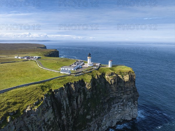 Aerial view of Dunnet Head with the lighthouse, the northernmost point of the British main island,