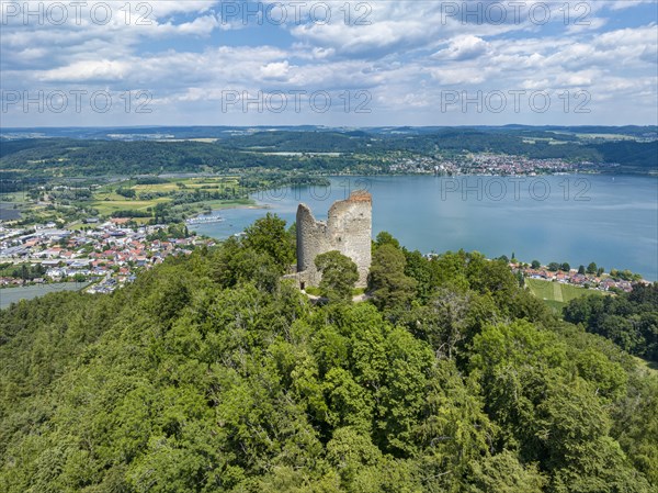Aerial view of Lake Constance with Altbodman Ruin, Bodman-Ludwigshafen, Constance County,