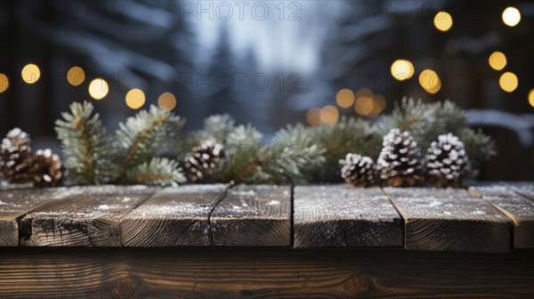 Christmas themed decorative empty wooden base for product item or text display, AI generated