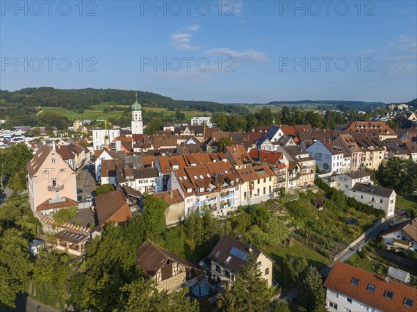 Aerial view of the town of Stockach with the church of St. Oswald in the upper town, historic town