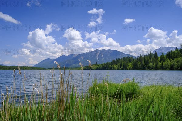 Barmsee, Karwendel mountains in the background, Krün, Werdenfelser Land, Upper Bavaria, Bavaria,