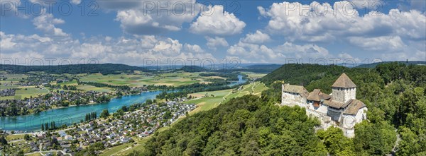 Aerial panorama of Hohenklingen Castle near Stein am Rhein, Canton Schaffhausen, Switzerland,