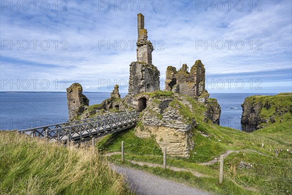 Girnigoe and Sinclair Castle, Rock Castle on the North Sea Coast, Wick, County Caithness, Scotland,
