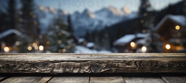 Christmas themed decorative empty wooden base for product item or text display, AI generated