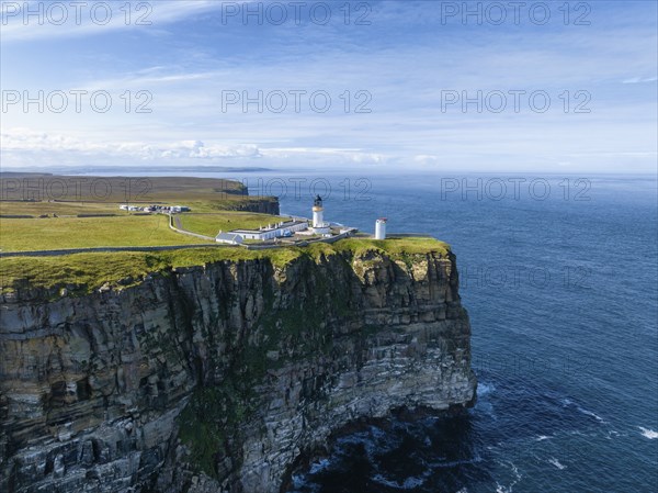 Aerial view of Dunnet Head with the lighthouse, the northernmost point of the British main island,