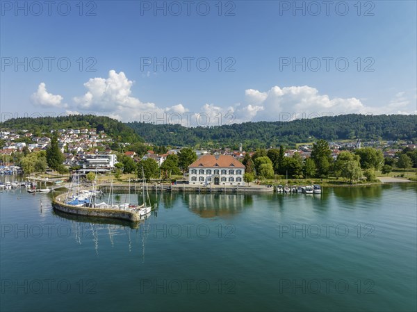 Aerial view of Lake Constance with the municipality of Bodman-Ludwigshafen with the marina and old