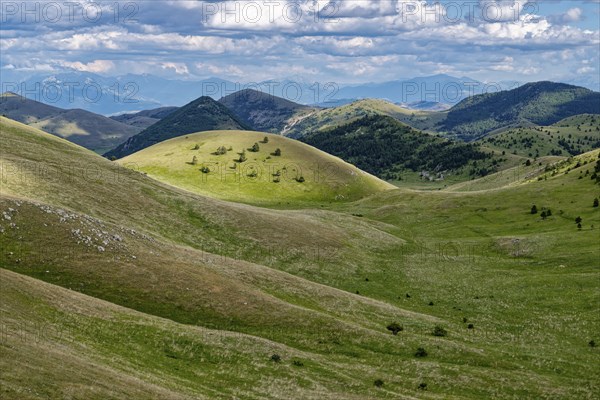 Mountain and hilly landscape around the Campo Imperatore high plateau in the Gran Sasso and Monti
