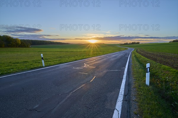 Country road, field landscape, grain field, sky, clouds, sunset, Duttenbrunn, Zellingen, Würzburg,